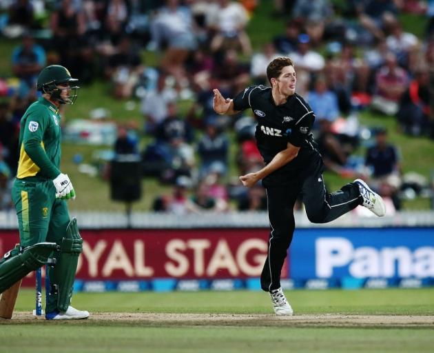 Mitchell Santner in action for New Zealand against South Africa. Photo: Getty Images
