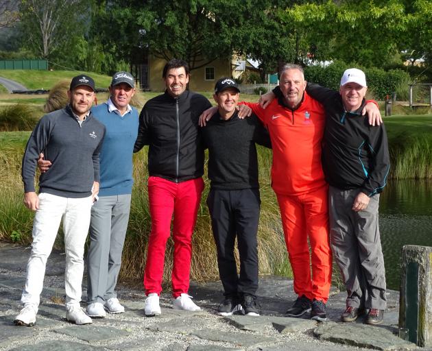 Test cricket greats (from left) Brendon McCullum, of New Zealand, Shane Warne, of Australia, Stephen Fleming, of New Zealand, Ricky Ponting of Australia, Sir Ian Botham, of the United Kingdom, and Allan Border, of Australia, at Millbrook Resort yesterday