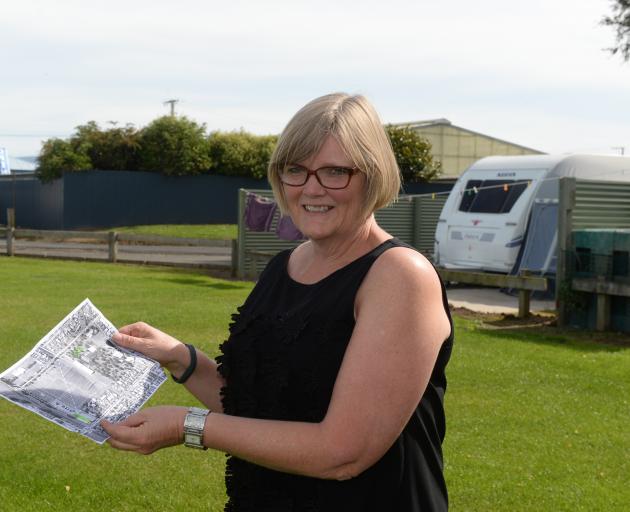 Taieri Communities Facility Trust chairwoman Irene Mosley at the preferred site for a new aquatic facility in Mosgiel. Photo by Linda Robertson.