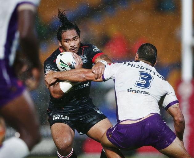 Solomone Kata runs the ball for the Warriors against the Melbourne Storm. Photo: Getty Images