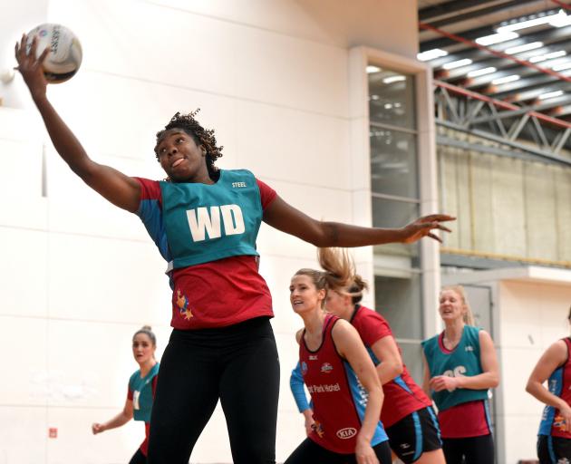 Jhaniele Fowler-Reid hauls in the ball at a Southern Steel training at the Edgar Centre last year...