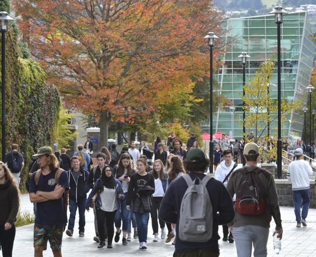 Students on the University of Otago campus yesterday. Photo by Gerard O'Brien.