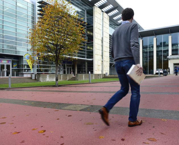 The University of Otago has laid a pink substance on parts of its Dunedin campus to reduce the risk of falls. Photo: Gerard O'Brien.