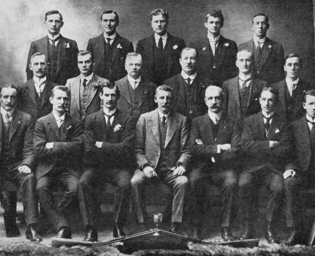 National Reserve, Roslyn Platoon, championship rifle shooting team. 1916-17. Back row (from left)...