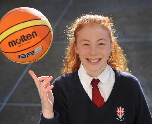 Year 9 Kavanagh College pupil Annabelle Ring (13) back at school last week after her trip to Melbourne with the New Zealand under-16 select basketball team. Photo: Christine O'Connor