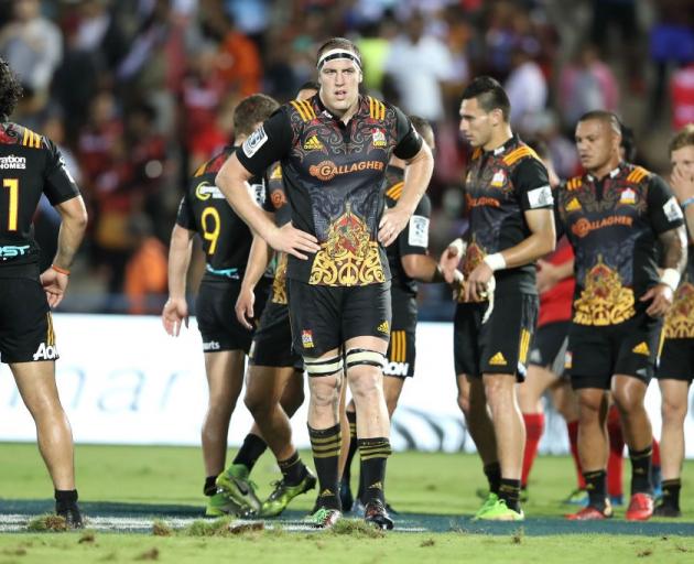 Brodie Retallick (middle) after a Chiefs loss earlier this year. Photo: Getty Images