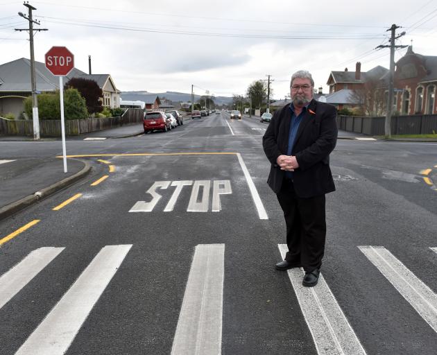 Mosgiel-Taieri Community Board member Martin Dillon at the intersection of Church and Wickliffe...