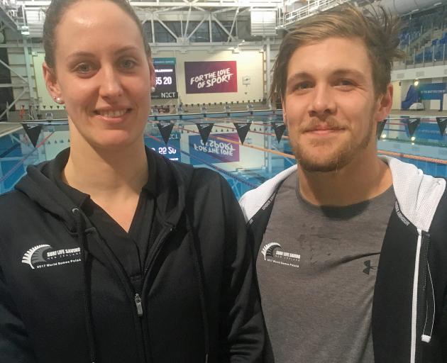 St Clair Surf Life Saving Club members Carina Doyle and Andrew Trembath in Auckland over the...