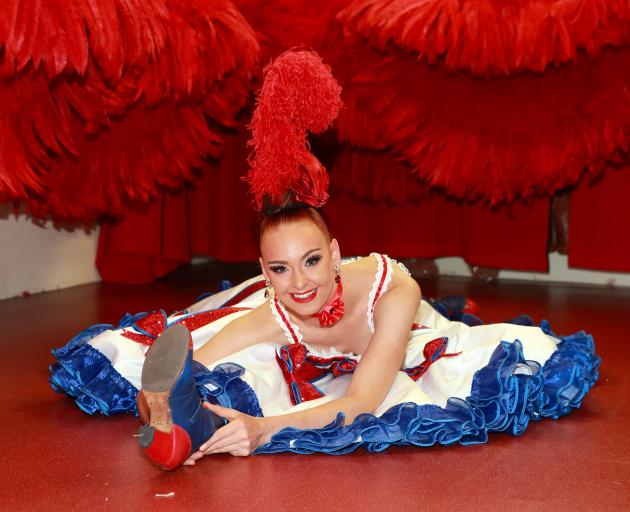 Dunedin dancer Glendene Rout stretches at Moulin Rouge in Paris. Photo: J. Habas.