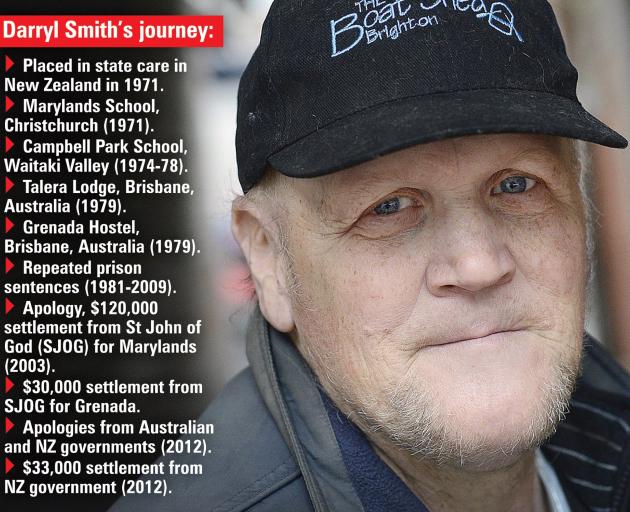 Darryl Smith says ‘‘blood money’’ will never compensate for a childhood destroyed at Campbell Park School, in the Waitaki Valley, and other state care institutions. Inset: Darryl Smith as a boy at Campbell Park School. Photo: Gerard O'Brien