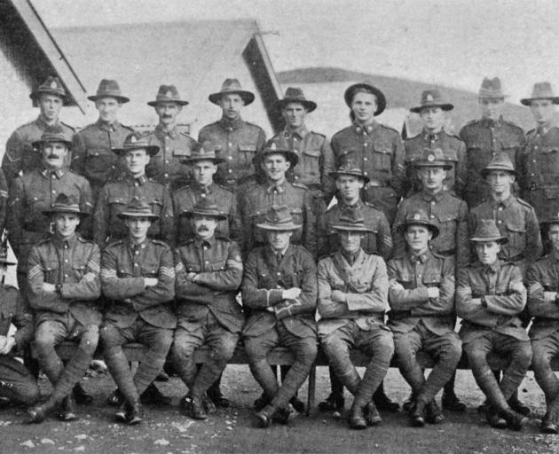 Officers and N.C.O's of J.Company, 27th Reinforcements at Trentham Camp. Back row (from left):...
