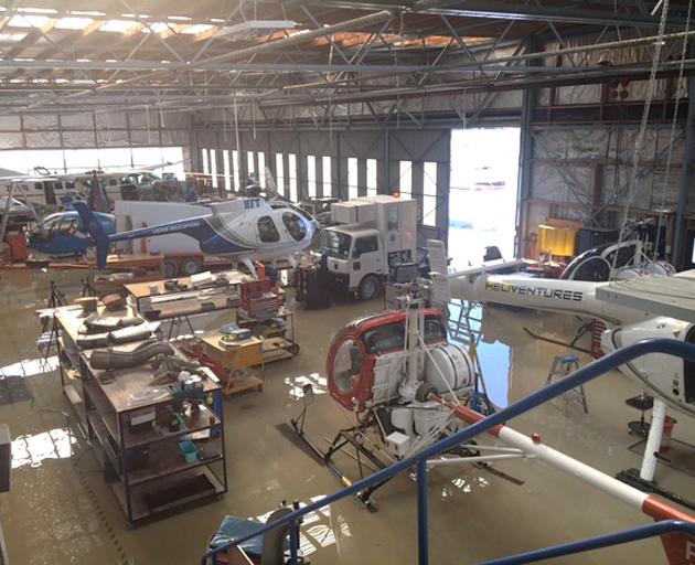 The flooded Flightline Aviation hangar at Dunedin Airport on Saturday. PHOTO: SUPPLIED
