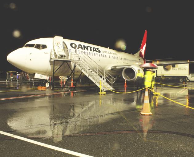 The first Qantas night flight to Queenstown on the airport's tarmac on Saturday. Photo: Supplied