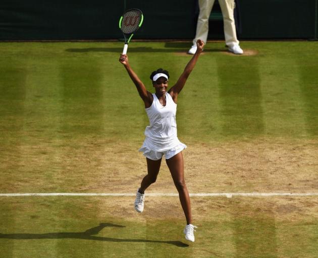 Venus Williams celebrates her win in her Wimbledon semifinal. Photo: Getty Images