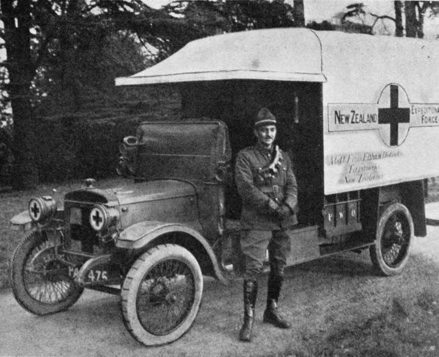 A Daimler motor ambulance presented by the people of Eltham, Taranaki for the use of our troops in France. The cost, 600 in all, including six months' running expenses, was collected by a resident of the district, Mrs H. I. Barnard. - Otago Witness, 29.8