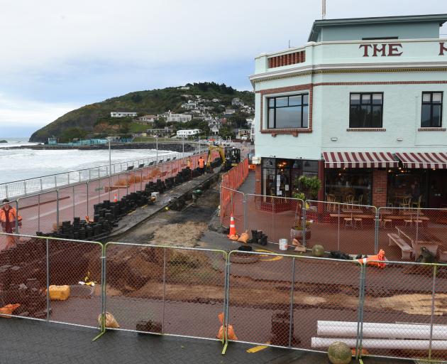 A section of the Esplanade at St Clair remains closed as sewerage and gas pipes are laid. PHOTO:...