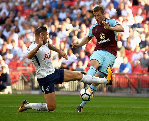 Chris Wood of Burnley scores his sides first goal during the Premier League match between Tottenham Hotspur and Burnley at Wembley Stadium. Photo: Getty Images