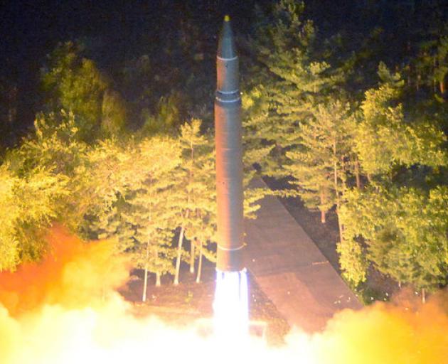 Intercontinental ballistic missile (ICBM) Hwasong-14 is pictured during its second test-fire. Photo: Reuters