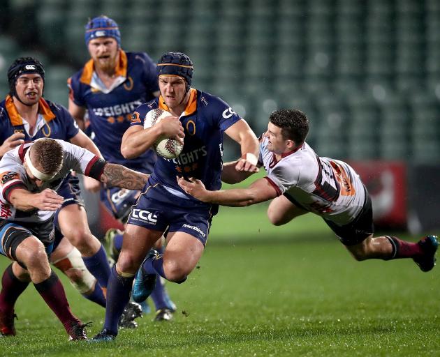 Teihorangi Walden of Otago is tackled during the round one Mitre 10 Cup match between North Harbour and Otago at QBE Stadium on August 17, 2017 in Auckland, New Zealand. Photo: Getty Images