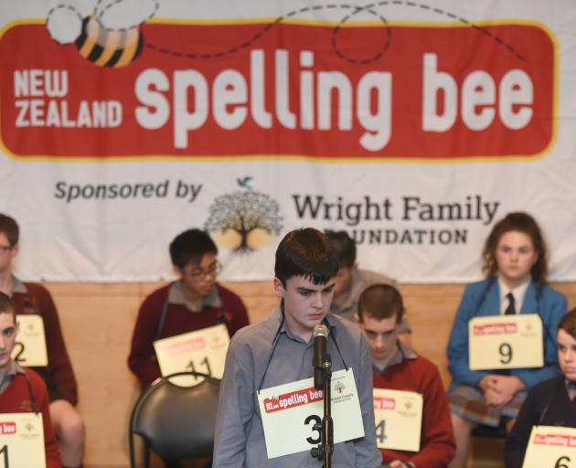 James Hargest College pupil Finn Cruickshank competes in the lower South Island semifinal of the New Zealand Spelling Bee at Otago Museum. Photo: Gregor Richardson