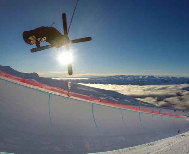 Wanaka skier Nico Porteous gets some big air off the half-pipe at  Cardrona Alpine Resort during...