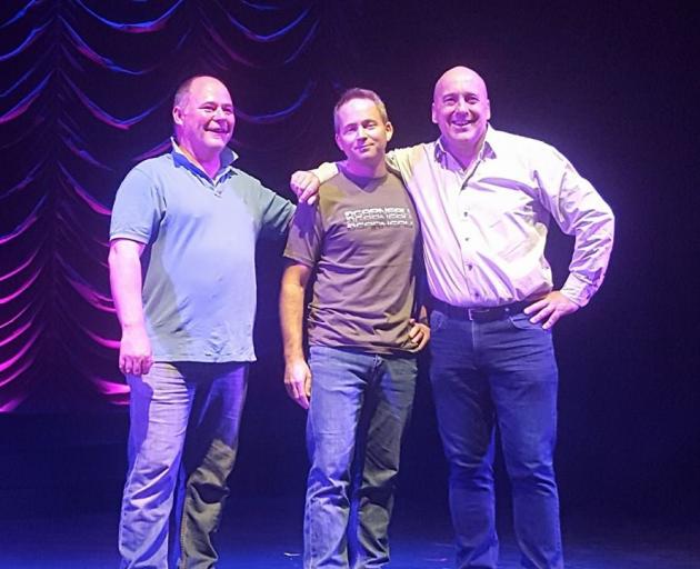 Central Otago Mayor Tim Cadogan (right), Mark Templeton (left) and Kieron Ingram rehearse for the...