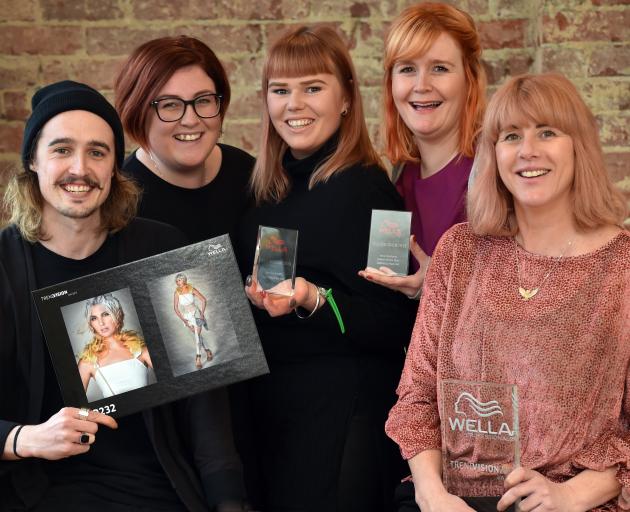The TrendVision Awards New Zealand Salon Winner Zaibatsu Hair Art team (from left) apprentice...