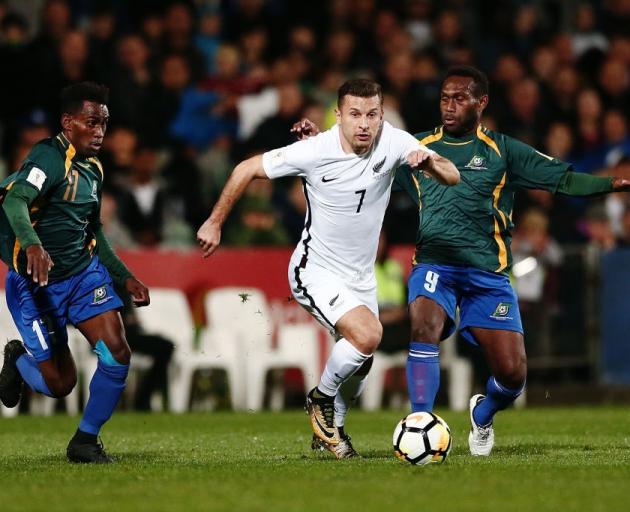 Kosta Barbarouses in action for the All Whites against the Solomon Islands. Photo: Getty Images
