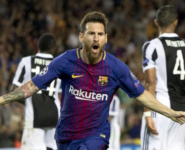 Barcelona's Lionel Messi celebrates one of his goals against Juventus this morning. Photo: Getty...