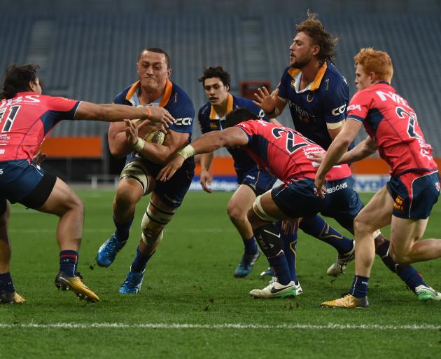 Otago replacement loose forward Sione Teu charges for the line to score in his side’s clash...