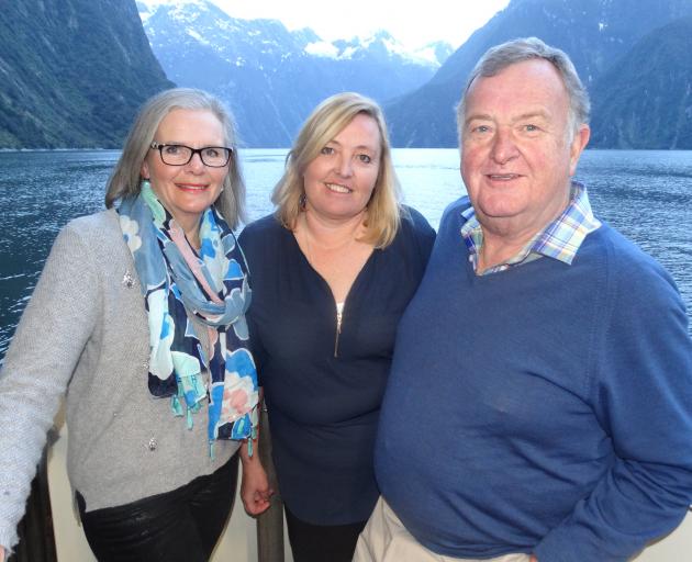 Ngaire Hayes (left) , of Queenstown, Marie Wales, from Cancer Society Otago, and Simon Hayes, of...