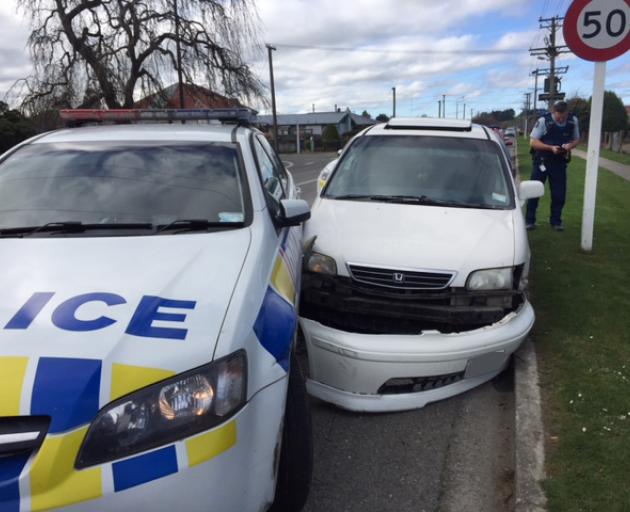 The Honda Odyssey where it was forced off the road by police at Mataura. PHOTO: NZ POLICE
