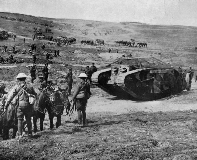 One of the new tanks with the British Army on the western front. - Otago Witness, 12.9.1917.