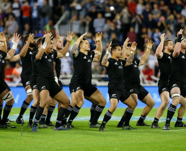 The All Blacks perform the haka before their match against Argentina in Buenos Aires earlier this...