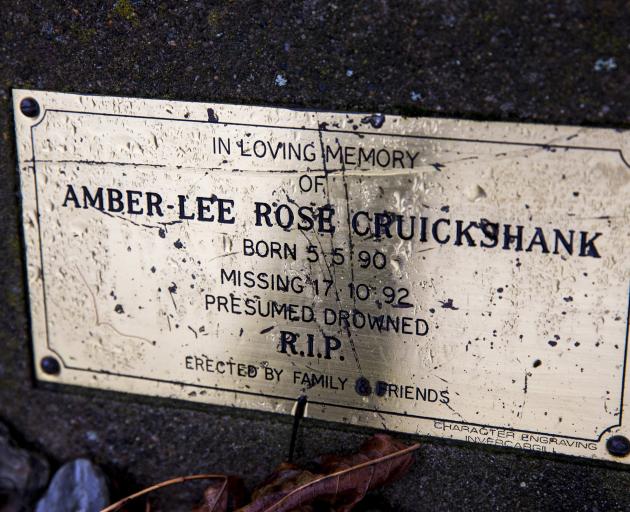 The memorial plaque to Amber-Lee in Kingston. It reads "presumed drowned". 