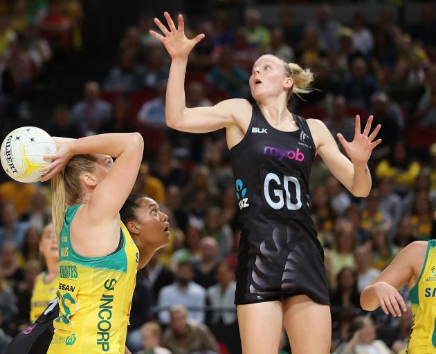 Caitlyn Thwaites of Australia shoots at goal during the 2017 Constellation Cup match between the...