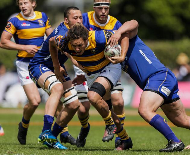 Jesse Parete of the Steamers breaking through the Otago defense during the Mitre 10 Cup Semi Final match between Bay of Plenty and Otago in Tauranga. Photo:Getty Images