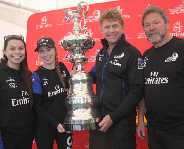 Oamaru’s (left) Kristin and Alex Murdoch stand with Team New Zealand’s Shore Boss Sean Regan,...