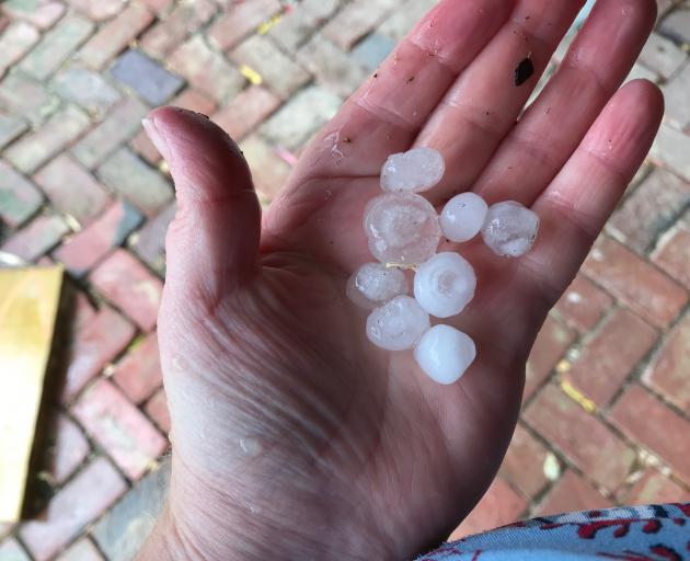 Omakau and Ophir were hit with large hailstones yesterday evening. Photo: Vicky Orbell 