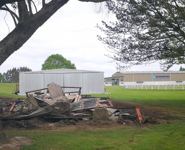 The remains of a small stable at the Balclutha Showgrounds destroyed in a suspicious fire...