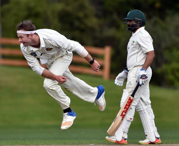 Otago pace bowler Michael Rae bowls during his side’s Plunket Shield match against Central...