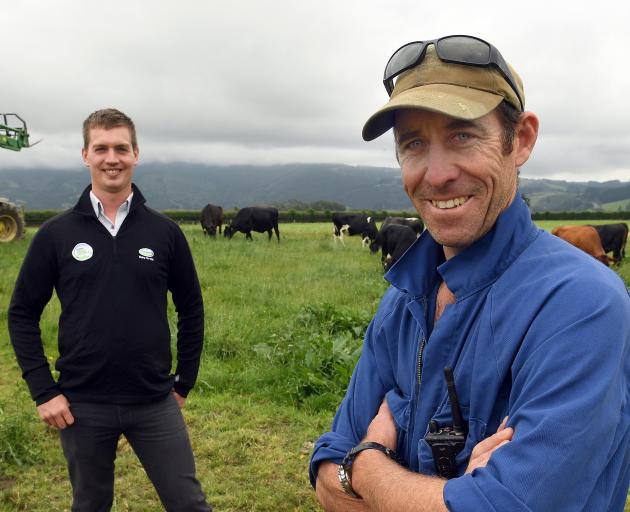 Fonterra Otago area manager Gregor Ramsay (left) and Outram farmer Duncan Wells prepare for the ``open gates'' event on Sunday. Photo: Stephen Jaquiery