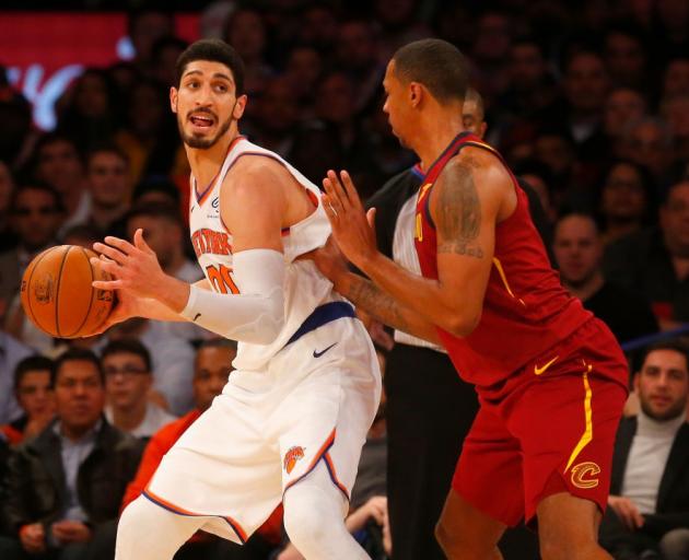Wanted New York Knicks big man Enes Kanter posts up against the Cleveland Cavaliers. Photo: Getty...
