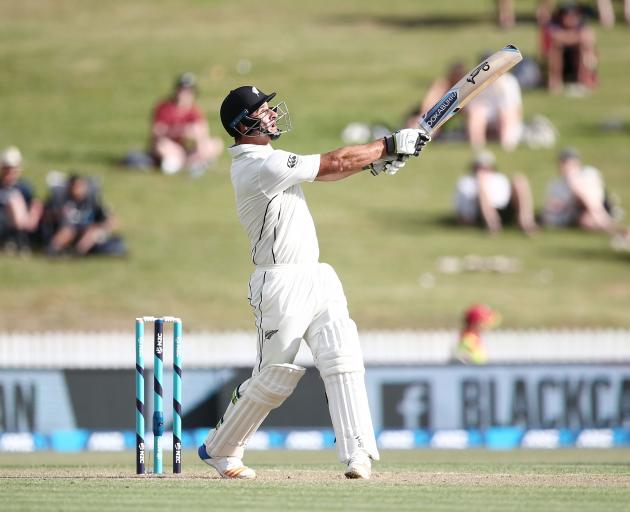 Colin de Grandhomme of New Zealand hits a six during day one of the second Test match between New Zealand and the West Indies at Seddon Park, Hamilton. Photo: Getty Images