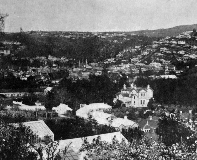 Nithvale, North-east Valley, Dunedin, with Dalmore and Gladstone townships on the right, and the suburb of Maori Hill in the distance. - Otago Witness, 26.12.1917.