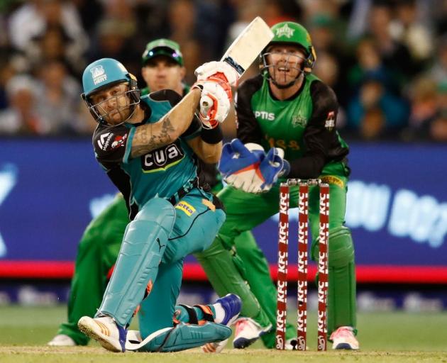 Brendon McCullum plays a shot for the Brisbane Heat against the Melbourne Stars last night. Photo...