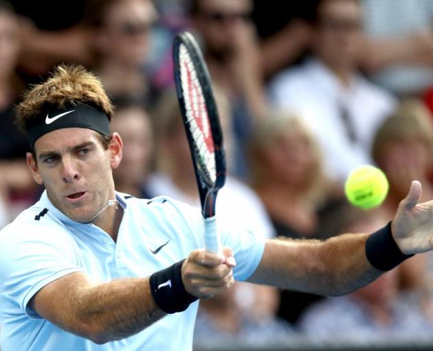 Juan Martin Del Potro plays a shot during his win last night at the ASB Classic in Auckland....