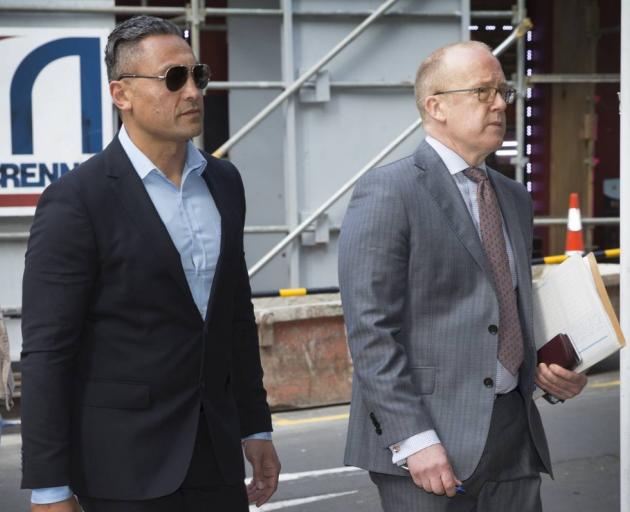 Actor Rene Naufahu arriving at court with his lawyer Ron Mansfield the day he pleaded guilty....