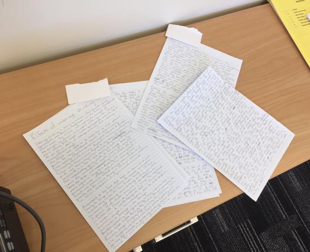 Some of the essays written by underage drinkers who chose to write about the dangers of binge drinking rather than pay a $250 fine. Photo: Supplied