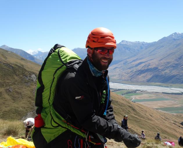 Mark Hardman just before launching from Treble Cone yesterday in the second day of the NZ...